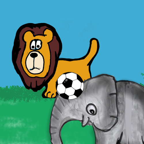elephant and the lion playing football