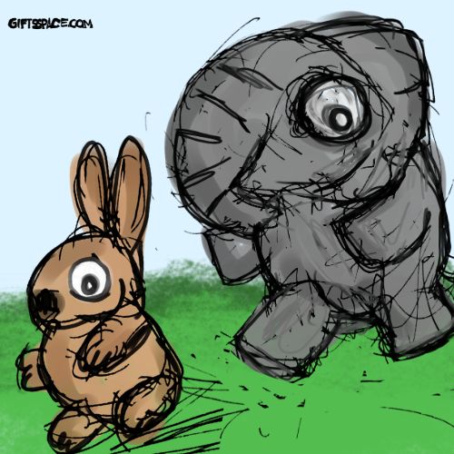 a bunny and the elephant racing each other on a downhill illustration for children