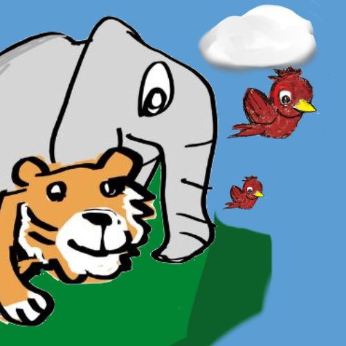 elephant and the tiger on a cliff