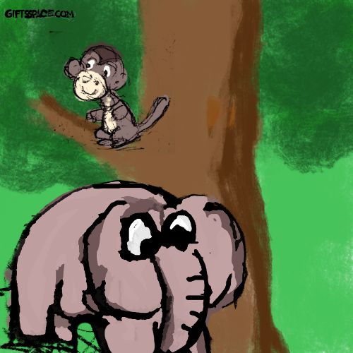 elephant and the monkey on the tree