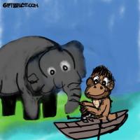 Monkey In The Boat And The Elephant