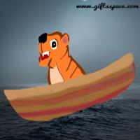 tiger sailing in the boat alone