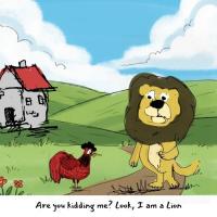 Kidding Rooster And The Lion