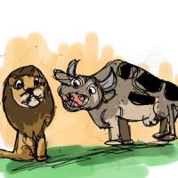 Cow And The Meditating Lion