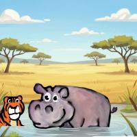 Tiger And The Hippo - A Friendly Splash
