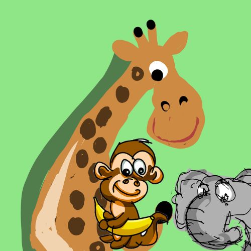 giraffe holding a little monkey